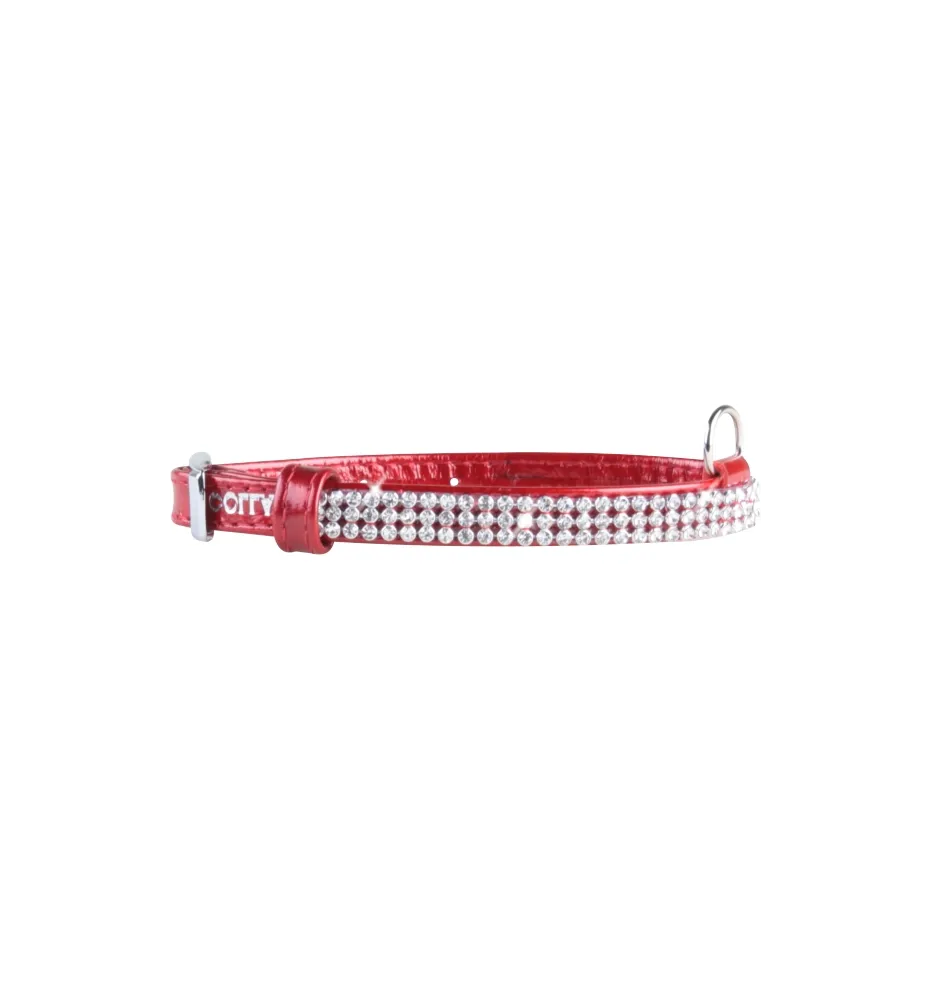 COLLAR Lesklý kožený obojok s kryštálmi, 30-39cm/20mm, červená