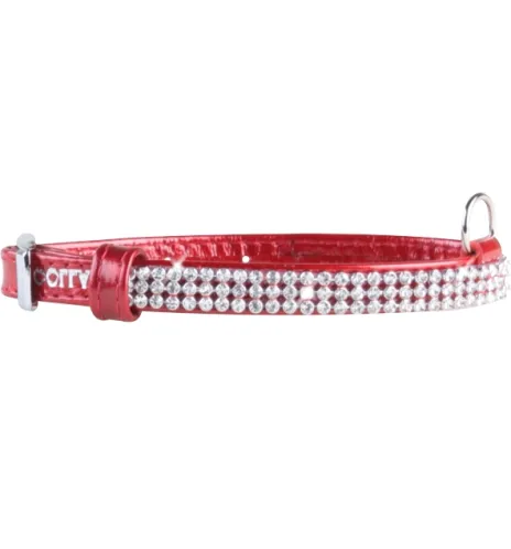 COLLAR Lesklý kožený obojok s kryštálmi, 30-39cm/20mm, červená