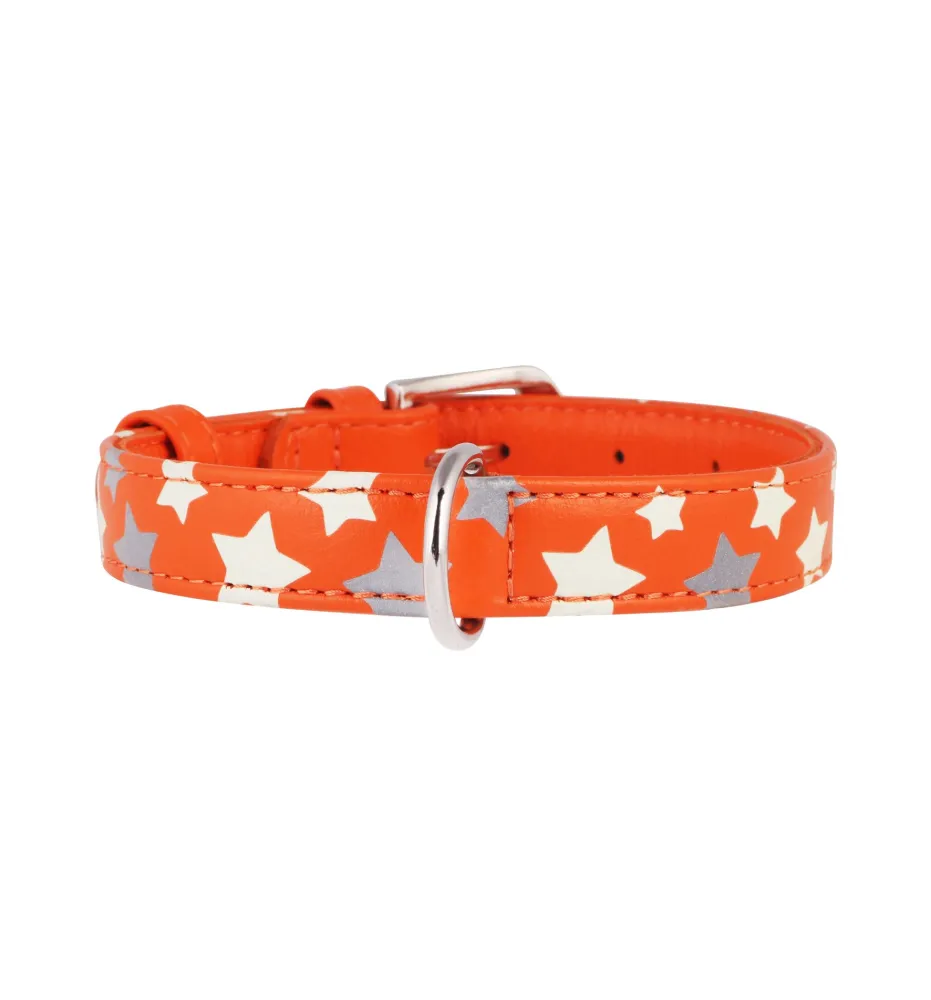 COLLAR Kožený obojok s hviezdami Glamour, 27-36cm/15mm, oranžová