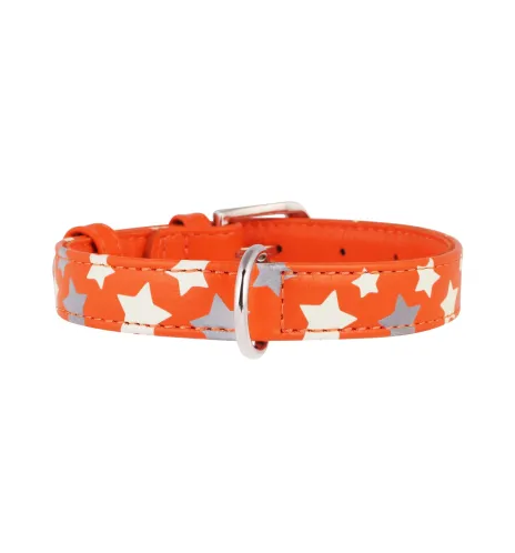 COLLAR Kožený obojok s hviezdami Glamour, 27-36cm/15mm, oranžová