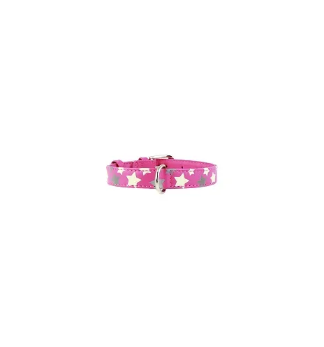 COLLAR Kožený obojok s hviezdami Glamour, 27-36cm/15mm, ružová