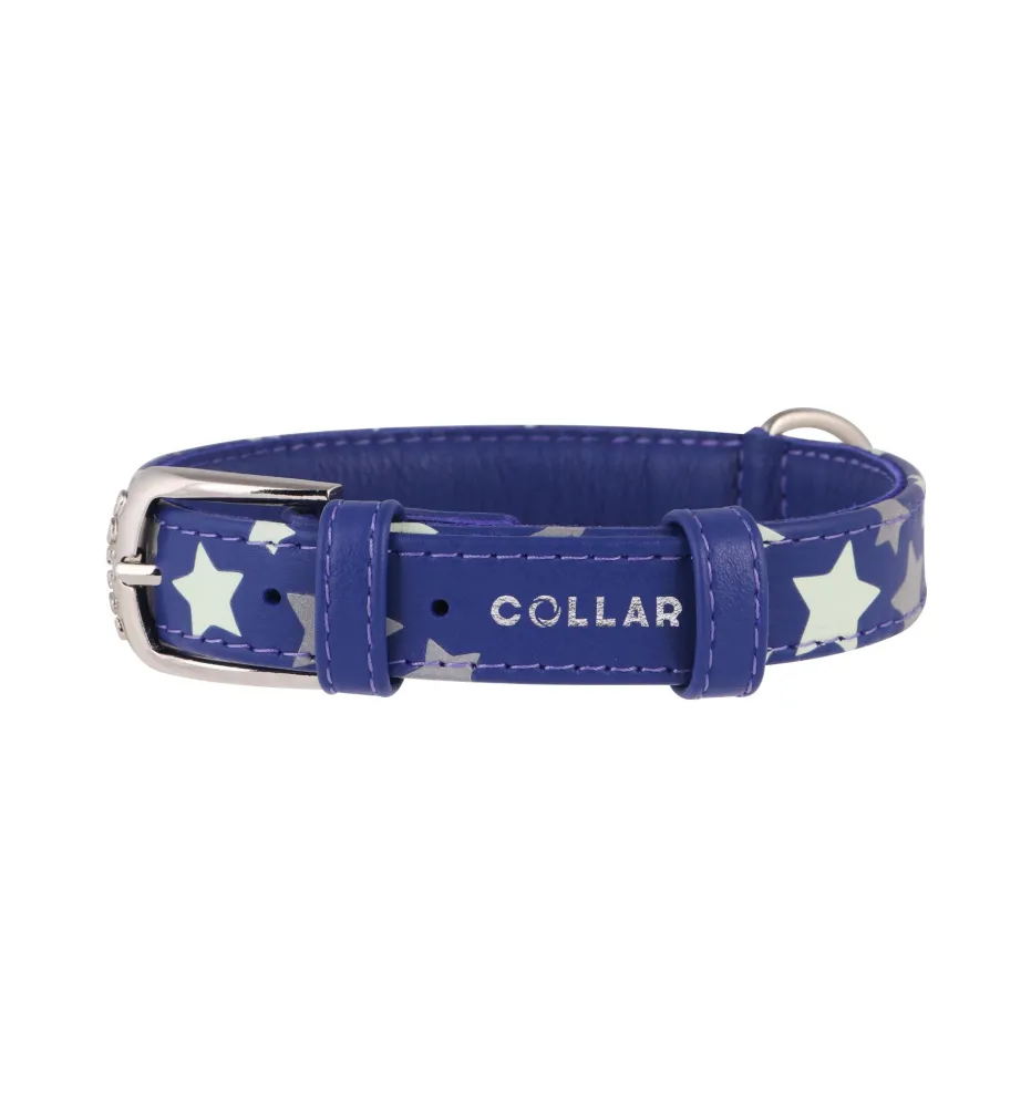 COLLAR Obojok kožený s hviezdami Glamour, 19-25cm/9mm, fialová