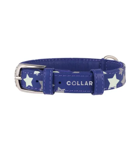 COLLAR Obojok kožený s hviezdami Glamour, 19-25cm/9mm, fialová