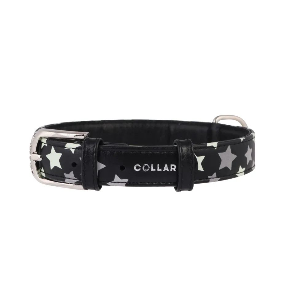 COLLAR Kožený obojok s hviezdami Glamour, 19-25 cm/9mm, čierna
