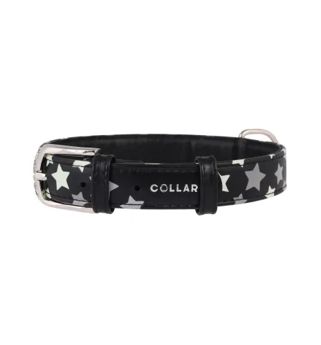 COLLAR Kožený obojok s hviezdami Glamour, 19-25 cm/9mm, čierna