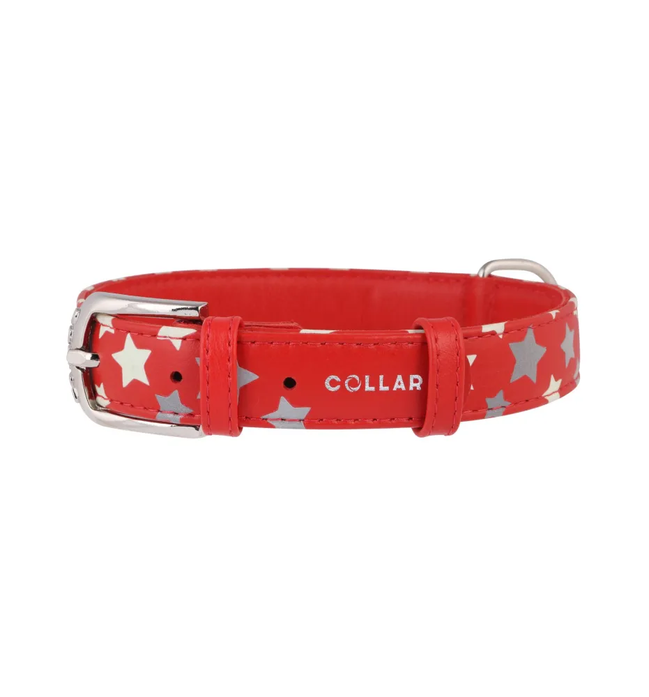 COLLAR Obojok kožený s hviezdami Glamour, 30-39cm/20mm, červená