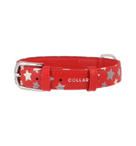 COLLAR Obojok kožený s hviezdami Glamour, 30-39cm/20mm, červená