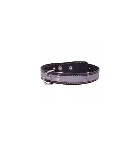 COLLAR Kožený obojok reflexný, 38-50cm/25mm, čierna